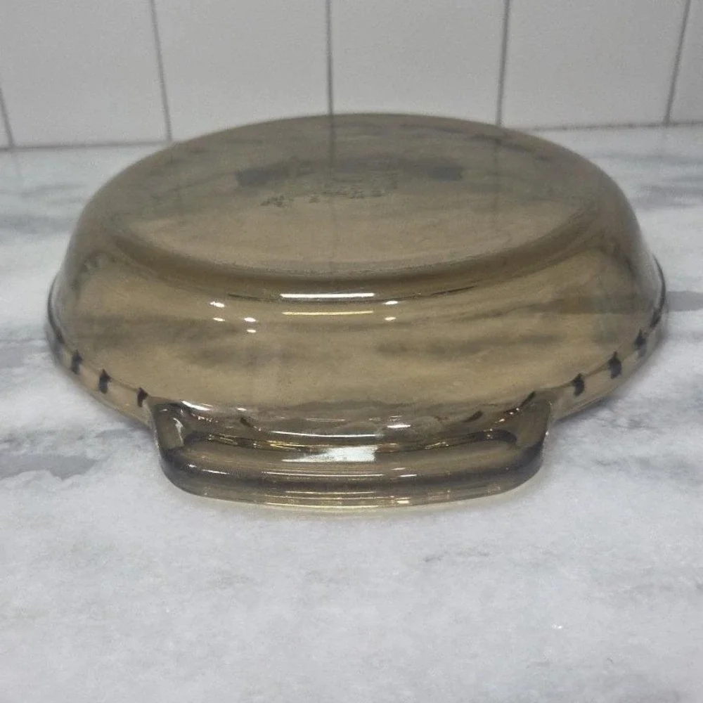 Anchor‎ Hocking Amber 1qt Deep Dish Pie Plate #1075, Ovenware, Fluted Handles